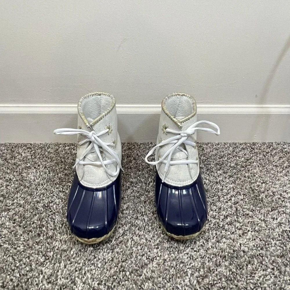 Jack Rogers Chloe Classic Women’s Rain Boots Size US 7 Navy Gold Shimmer New